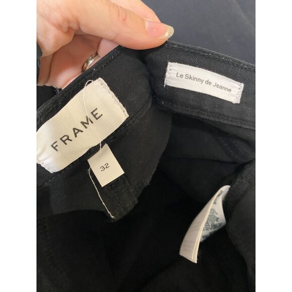 FRAME Le Skinny De Jeanne Raw Stagger Mid Rise Cropped Skinny Jeans Film Noir 32 - Picture 4 of 5